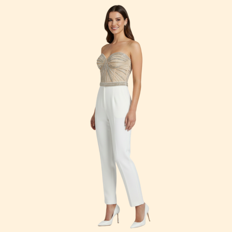 Women's Elegant Beaded Strapless Jumpsuit