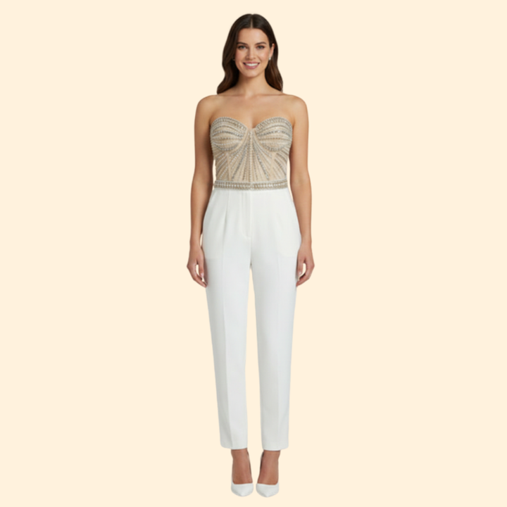 Women's Elegant Beaded Strapless Jumpsuit
