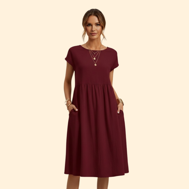 Women's Elegant Casual Midi Dress with Pockets