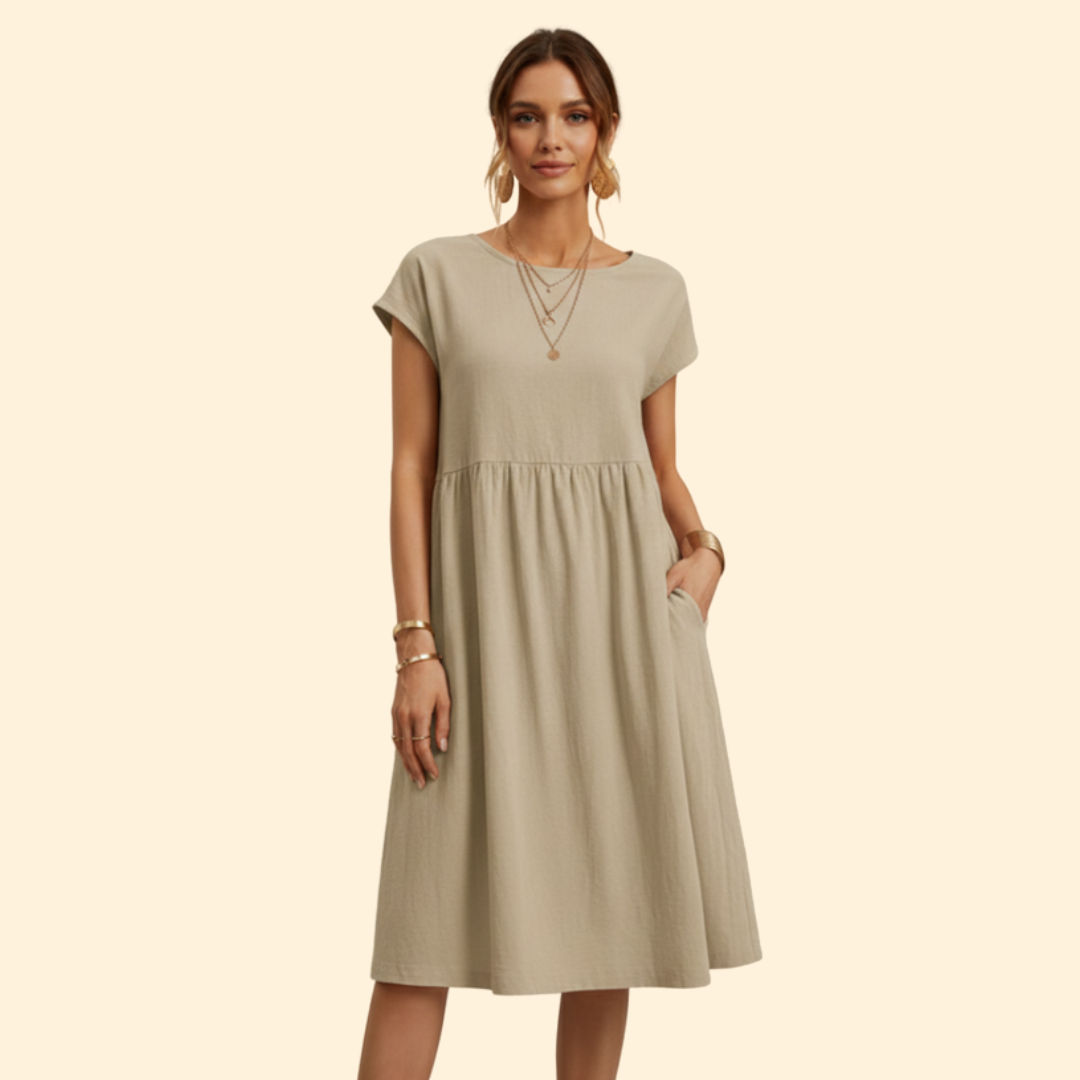 Women's Elegant Casual Midi Dress with Pockets