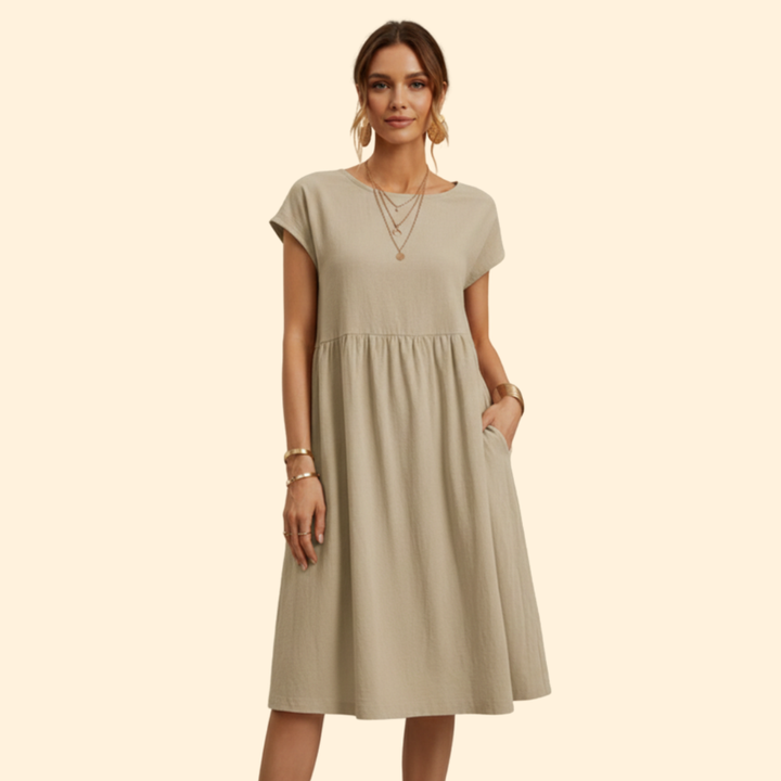 Women's Elegant Casual Midi Dress with Pockets
