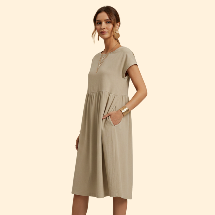 Women's Elegant Casual Midi Dress with Pockets