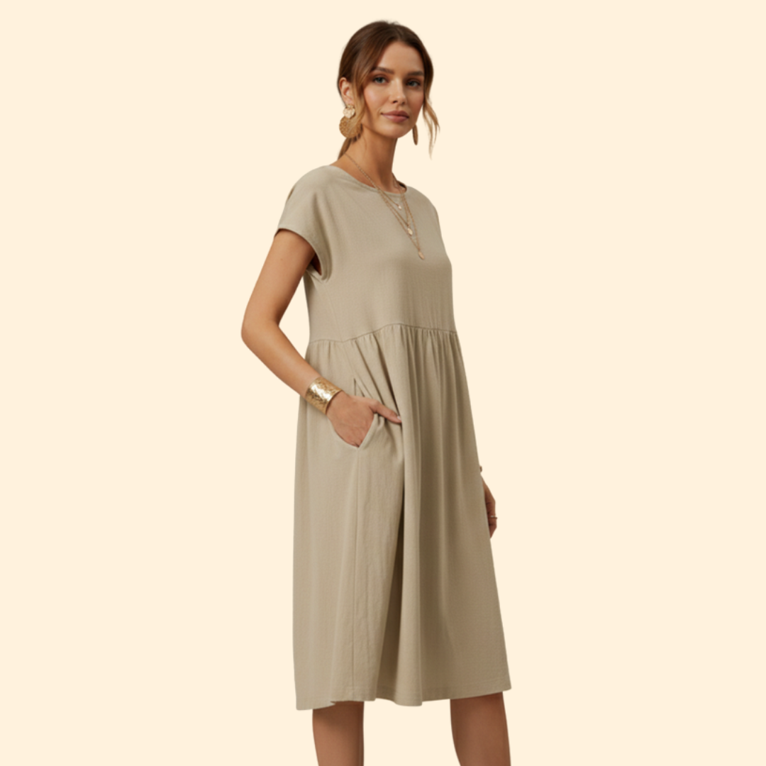 Women's Elegant Casual Midi Dress with Pockets