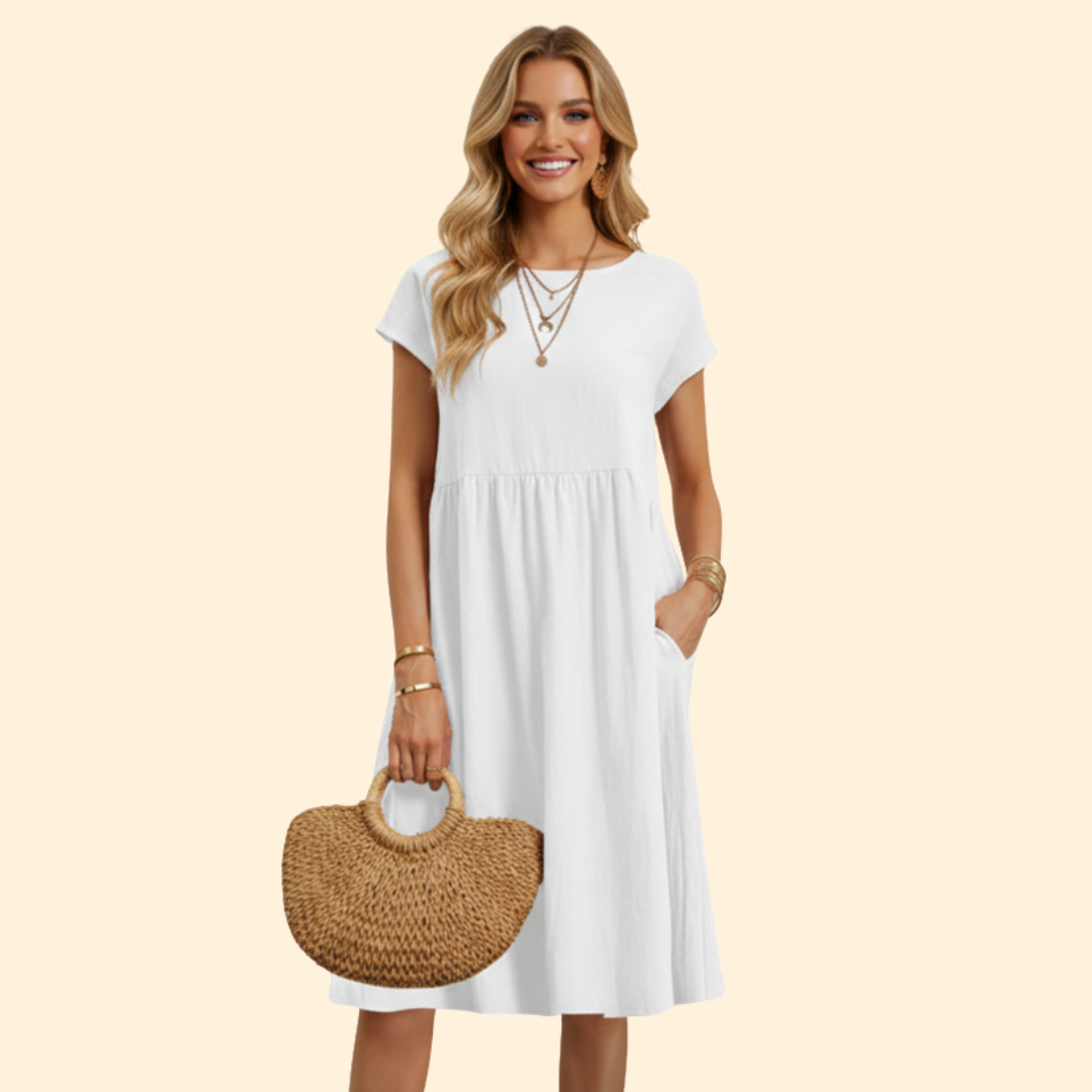 Women's Elegant Casual Midi Dress with Pockets