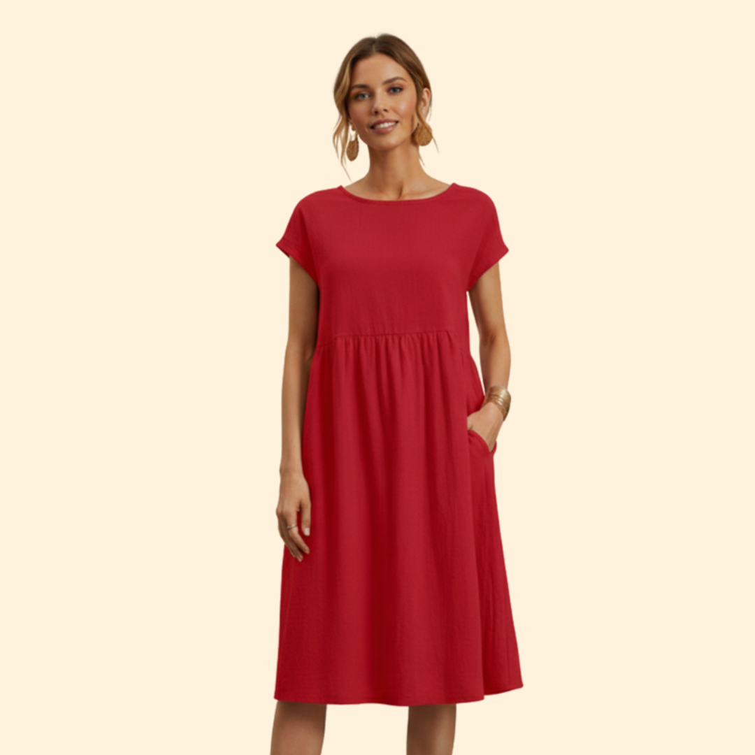 Women's Elegant Casual Midi Dress with Pockets
