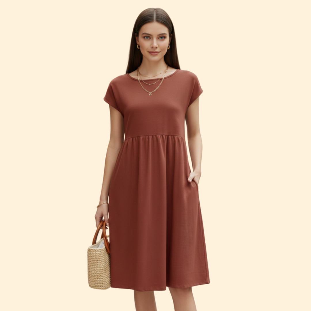 Women's Elegant Casual Midi Dress with Pockets