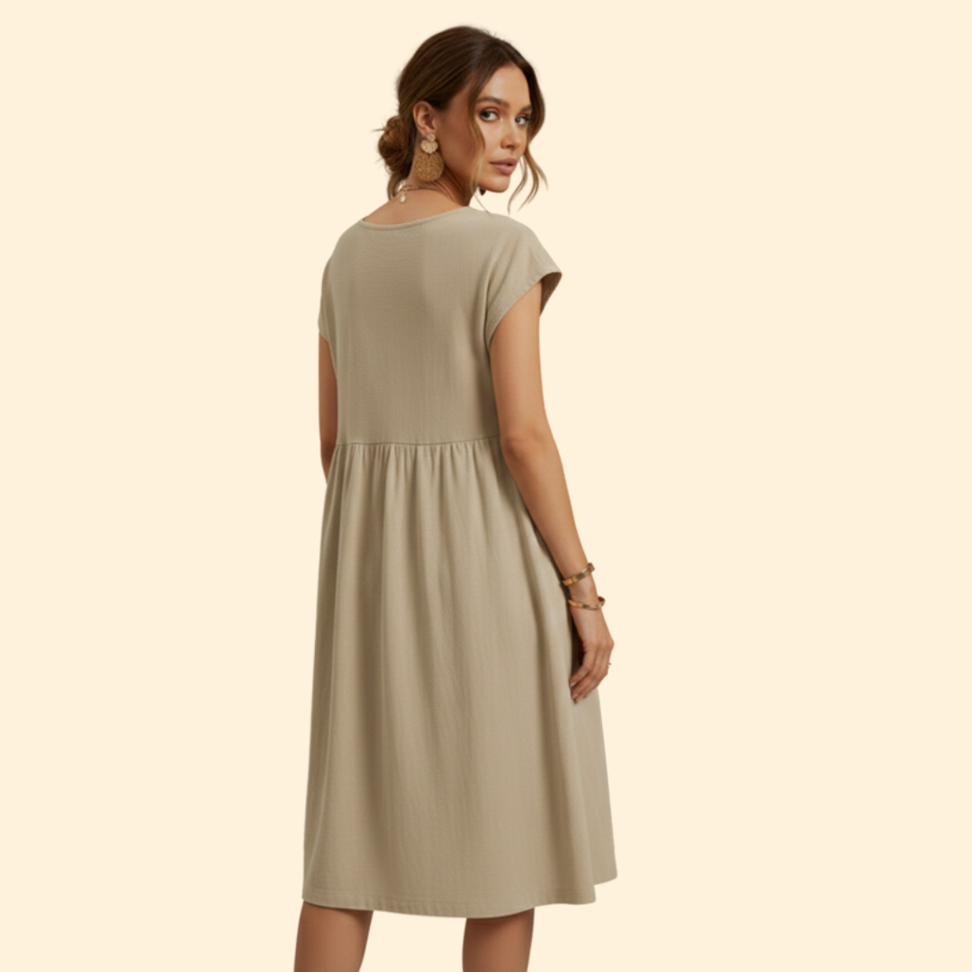 Women's Elegant Casual Midi Dress with Pockets