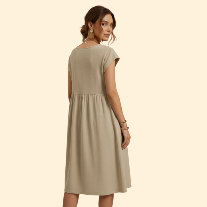 Women's Elegant Casual Midi Dress with Pockets