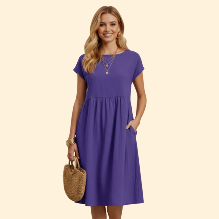 Women's Elegant Casual Midi Dress with Pockets