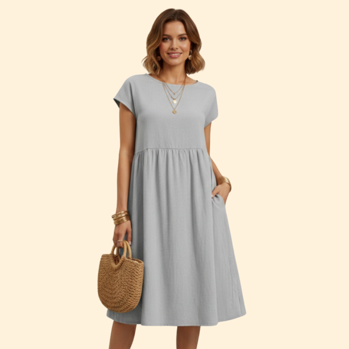 Women's Elegant Casual Midi Dress with Pockets