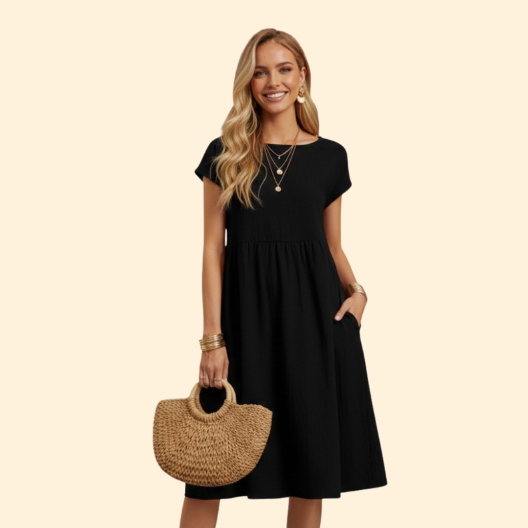 Women's Elegant Casual Midi Dress with Pockets