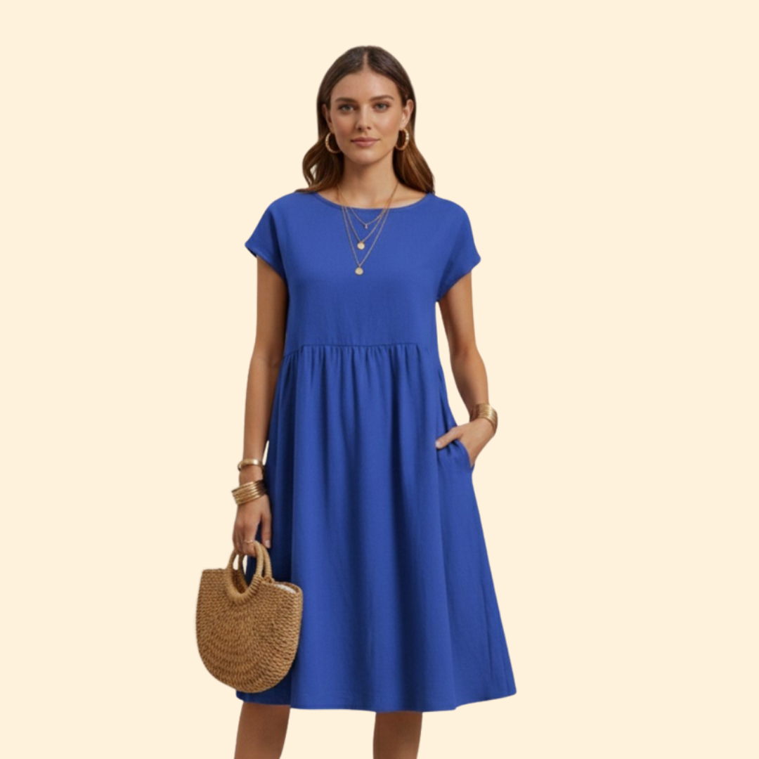 Women's Elegant Casual Midi Dress with Pockets