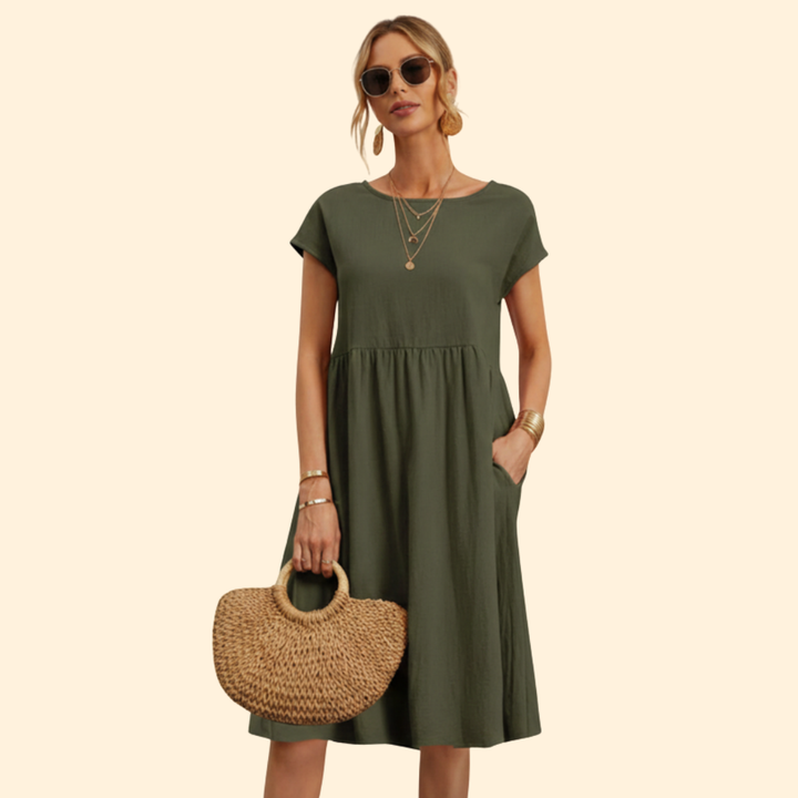 Women's Elegant Casual Midi Dress with Pockets