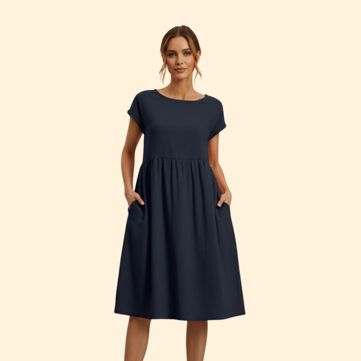 Women's Elegant Casual Midi Dress with Pockets