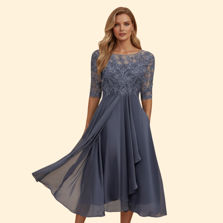 Women's Wedding Guest Fit and Flare Midi Dress