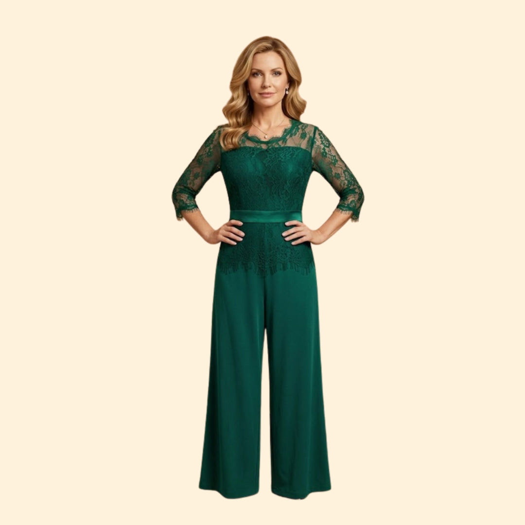 Women's Elegant Lace and Satin Jumpsuit