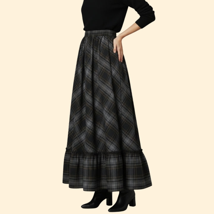 Women's Elegant Plaid Long Skirt