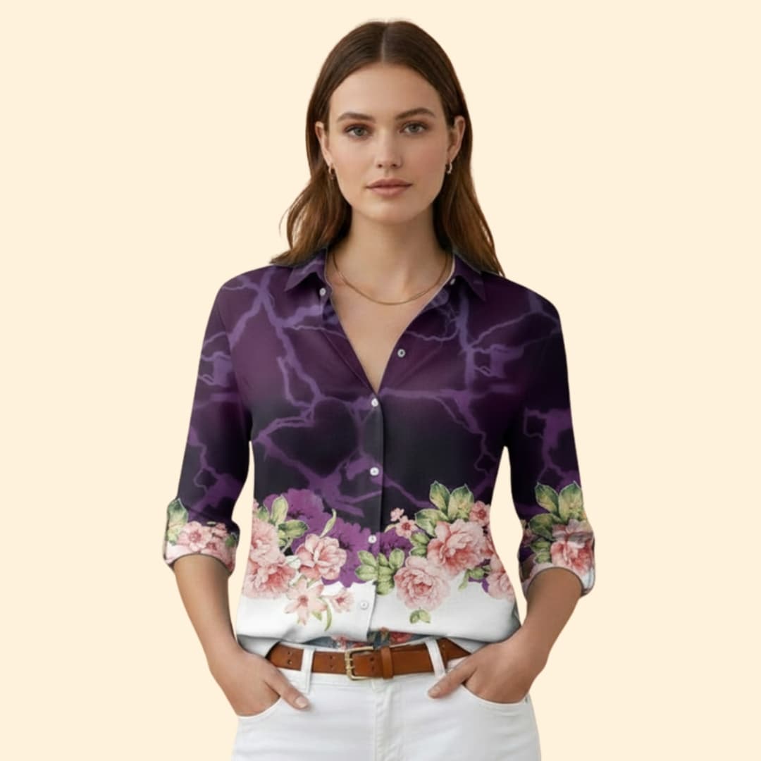 Women's Elegant Print Button Shirt