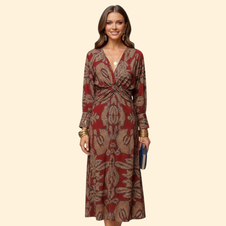 Women's Elegant V-Neck Midi Dress