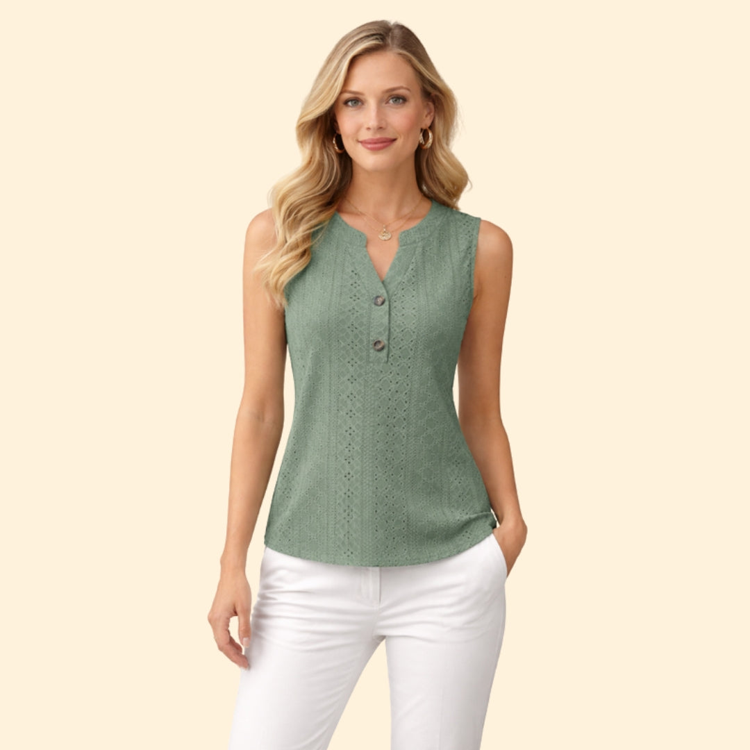 Women’s Eyelet Button-Detail Sleeveless Top