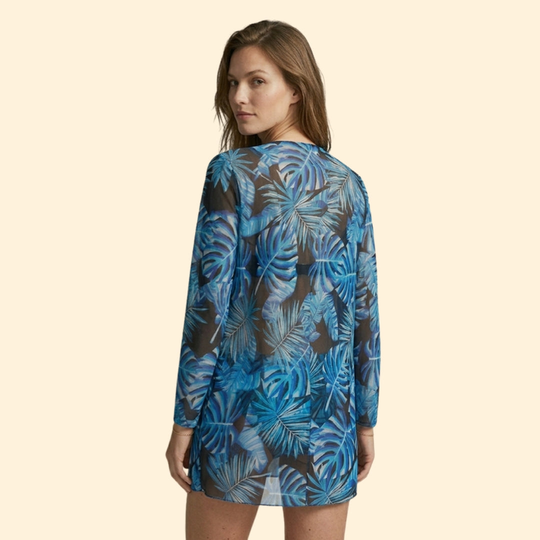 Women's Floral Bikini Set with Sheer Cover-Up Cardigan