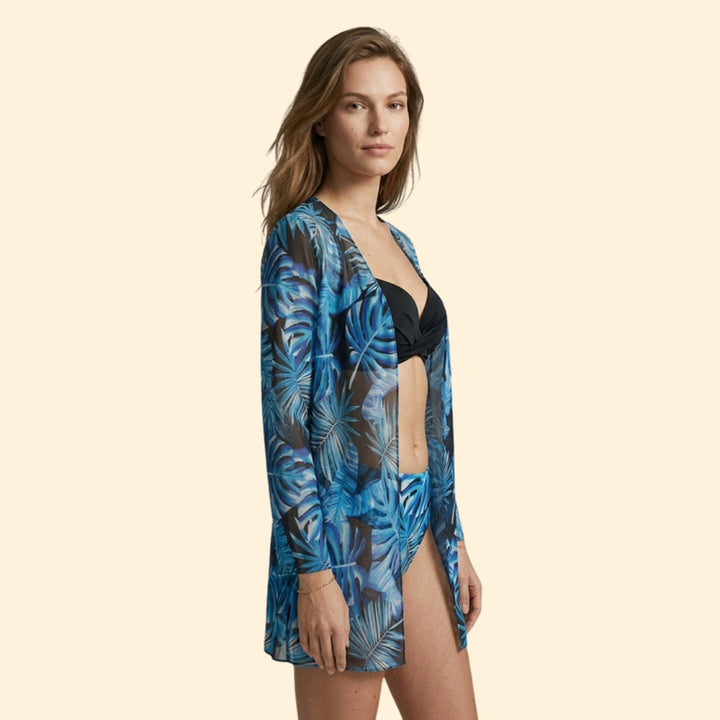Women's Floral Bikini Set with Sheer Cover-Up Cardigan