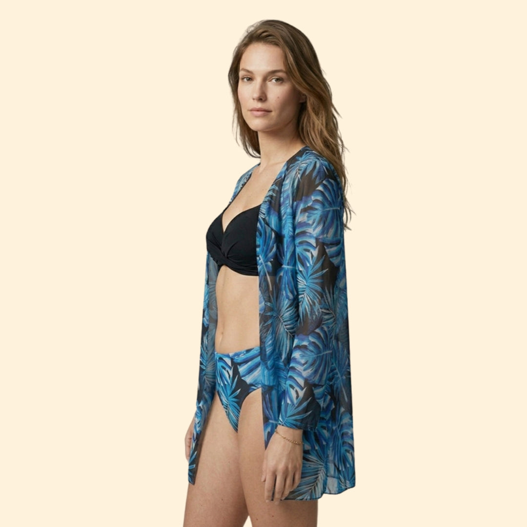 Women's Floral Bikini Set with Sheer Cover-Up Cardigan