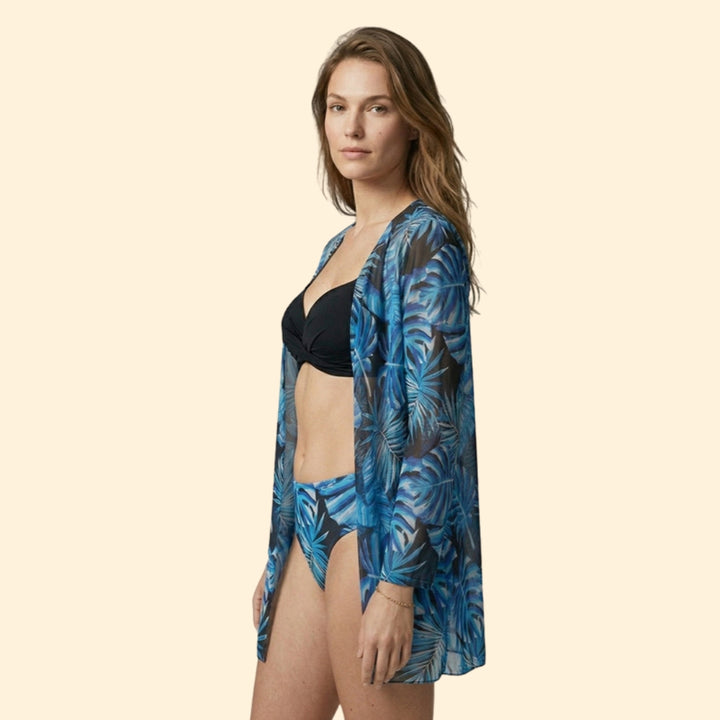 Women's Floral Bikini Set with Sheer Cover-Up Cardigan
