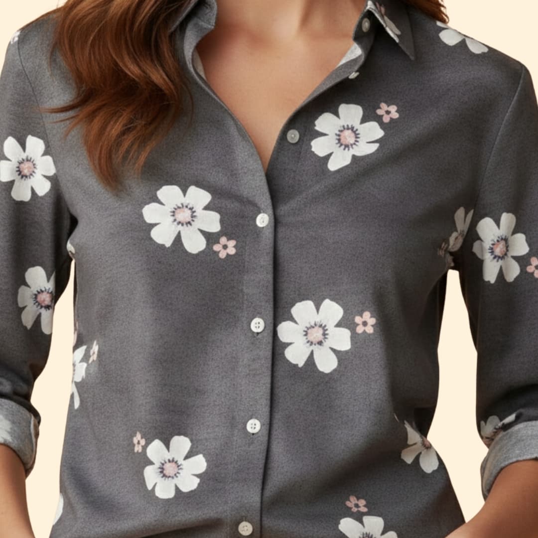 Women's Floral Design Button-Down Shirt