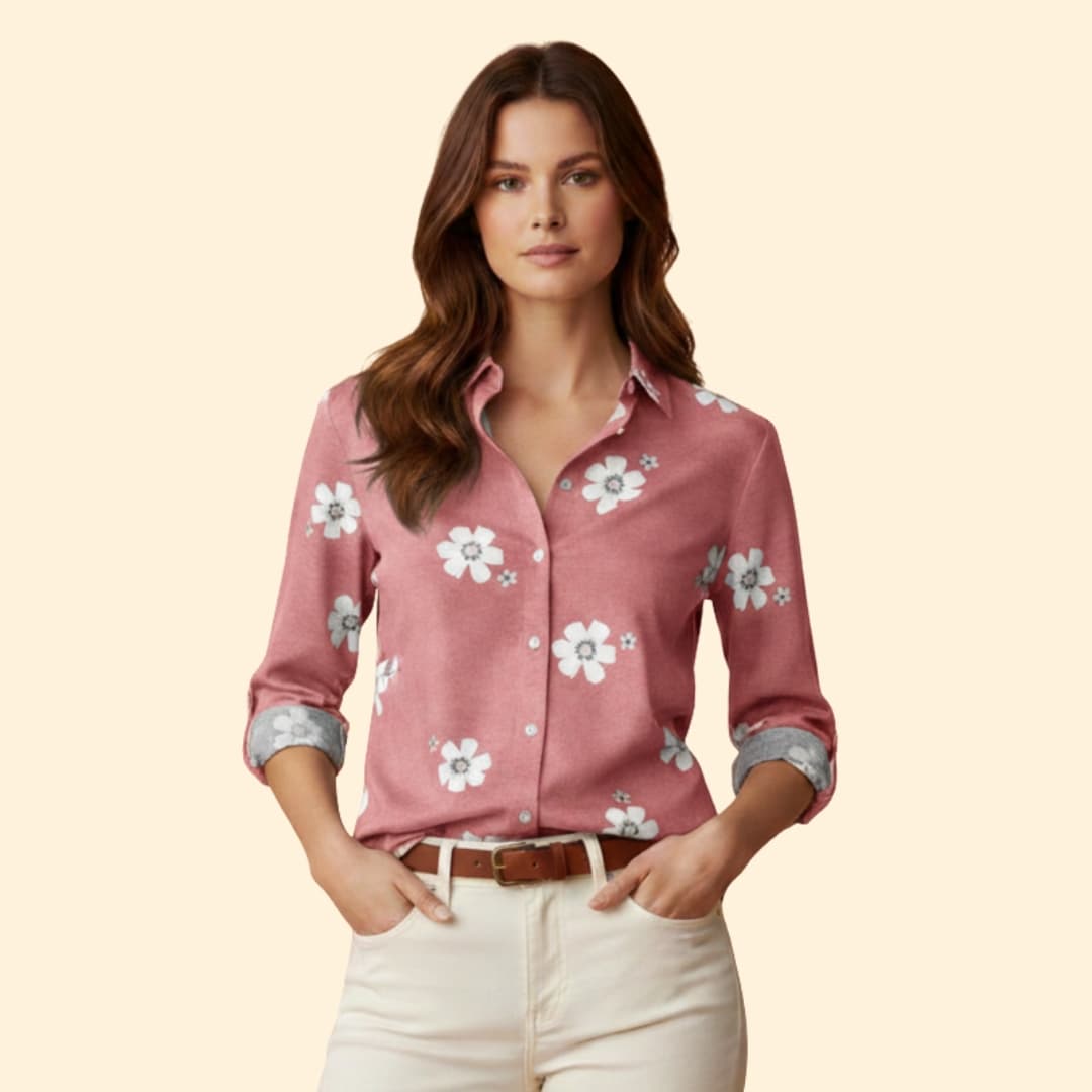 Women's Floral Design Button-Down Shirt