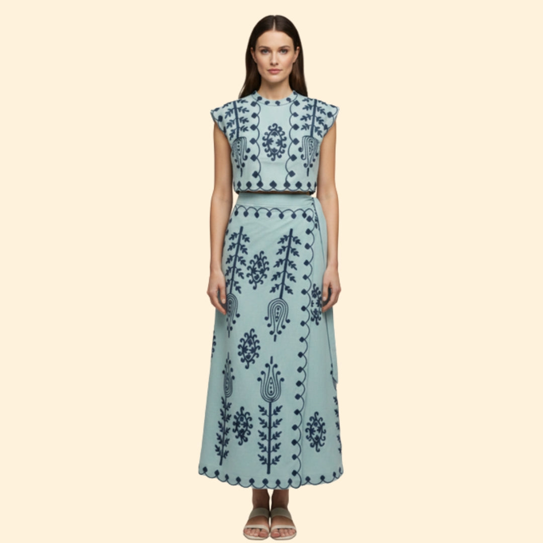 Women's Floral Embroidered Summer Set