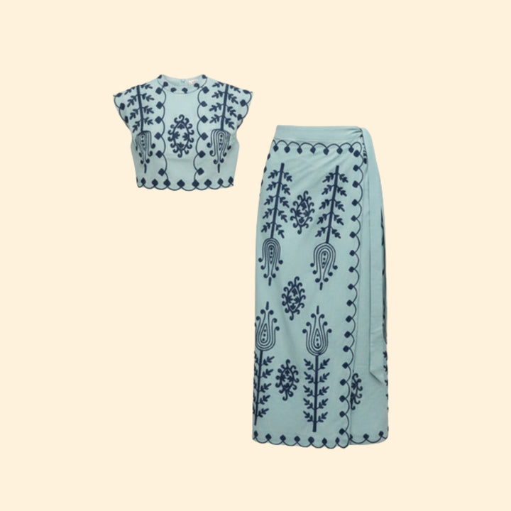 Women's Floral Embroidered Summer Set