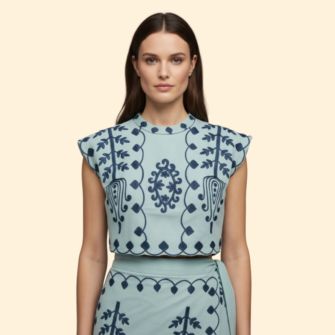 Women's Floral Embroidered Summer Set