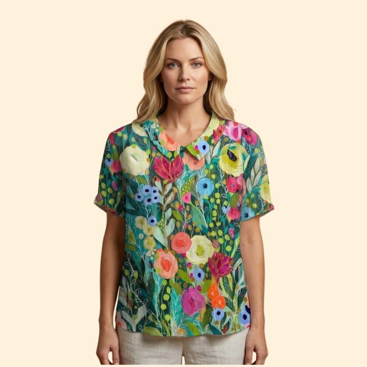 Women's Floral Linen Top