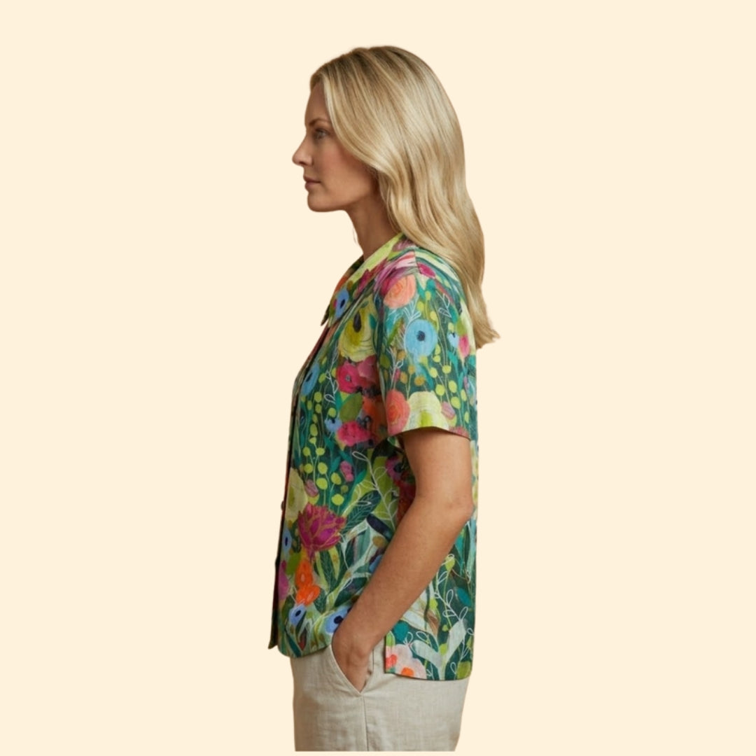 Women's Floral Linen Top