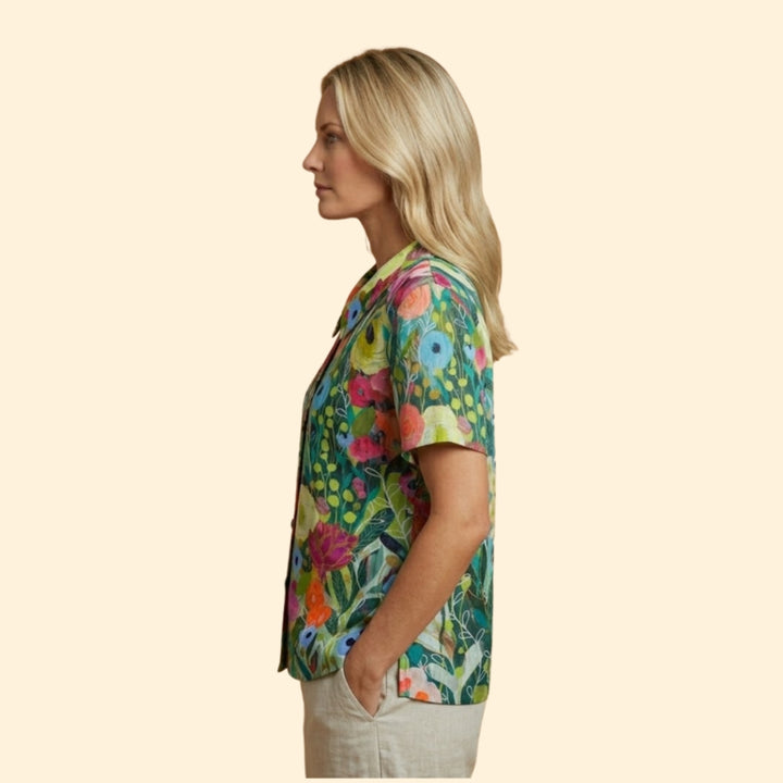 Women's Floral Linen Top