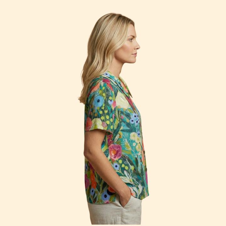 Women's Floral Linen Top