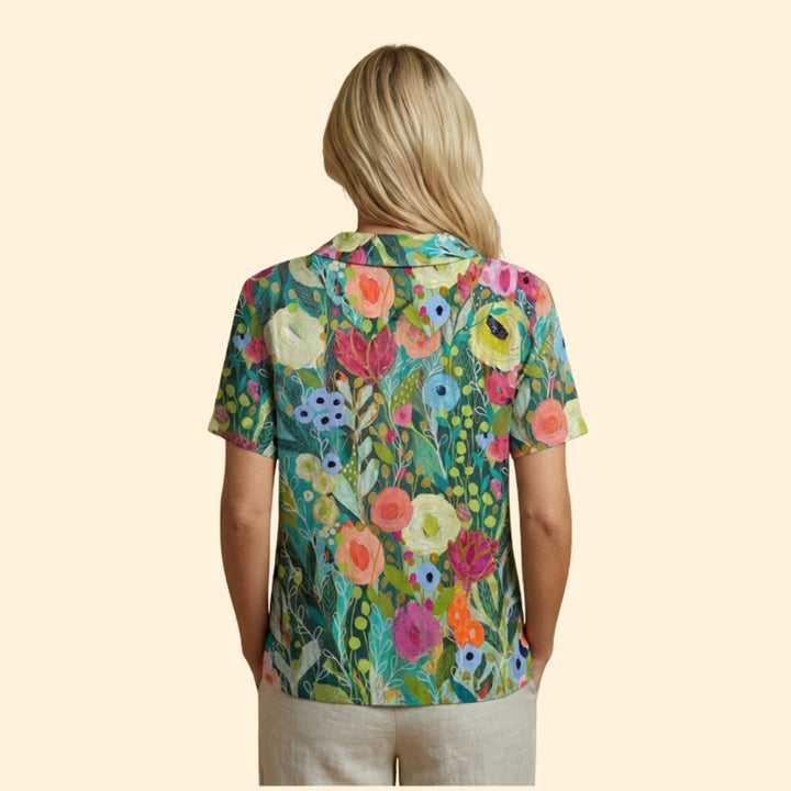 Women's Floral Linen Top
