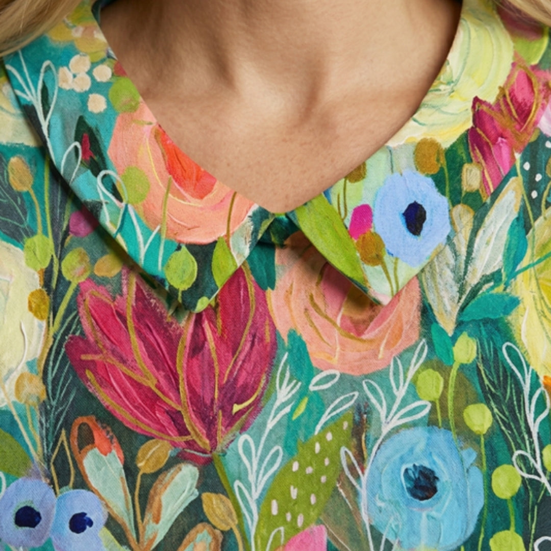 Women's Floral Linen Top