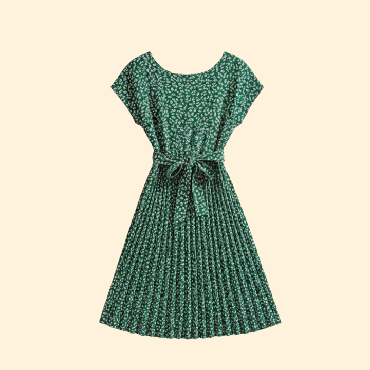 Women's Floral Pleated Dress with Belted Waist