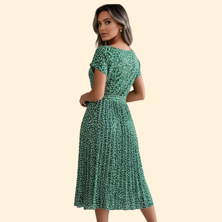 Women's Floral Pleated Dress with Belted Waist