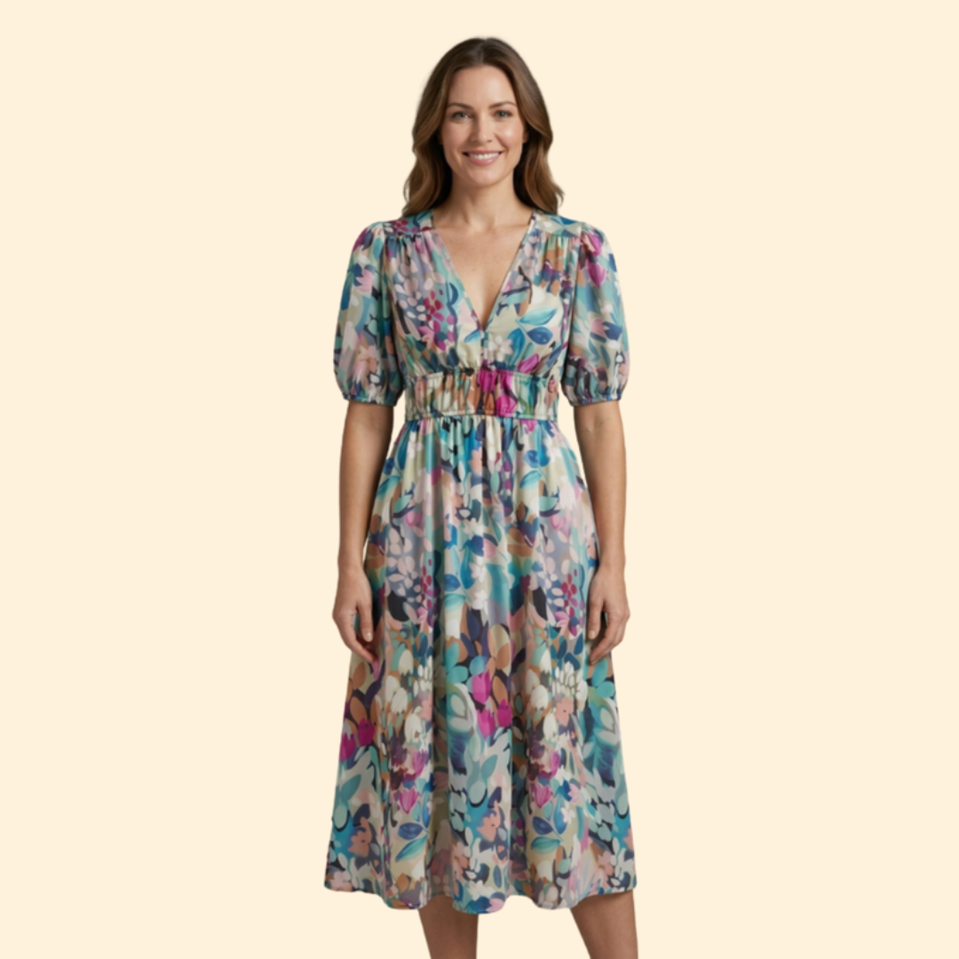 Women's Floral V-Neck Midi Dress