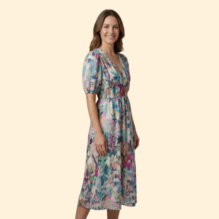 Women's Floral V-Neck Midi Dress