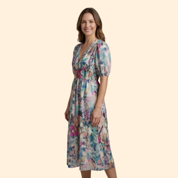 Women's Floral V-Neck Midi Dress