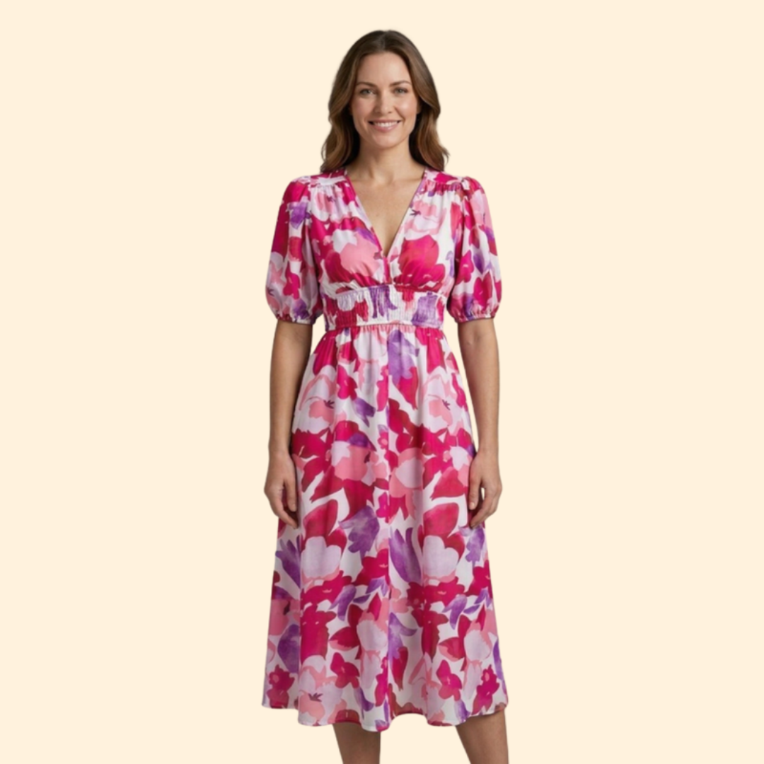 Women's Floral V-Neck Midi Dress