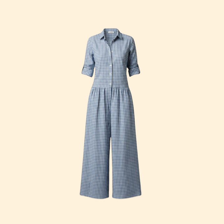 Women's Gingham Button-Up Jumpsuit