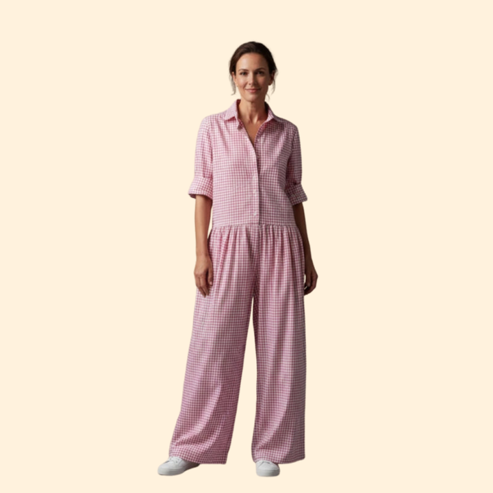 Women's Gingham Button-Up Jumpsuit
