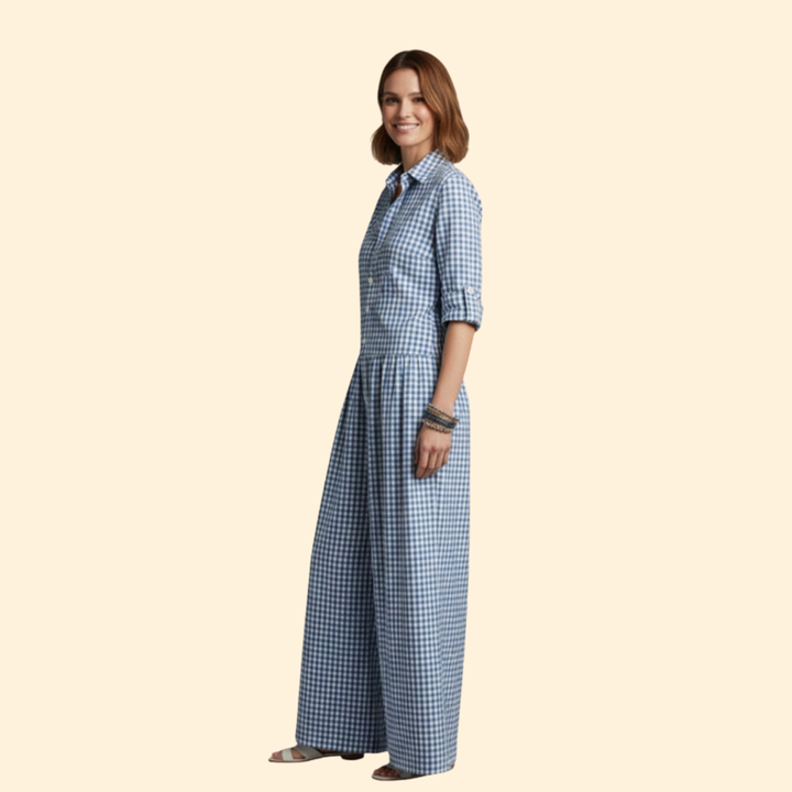 Women's Gingham Button-Up Jumpsuit