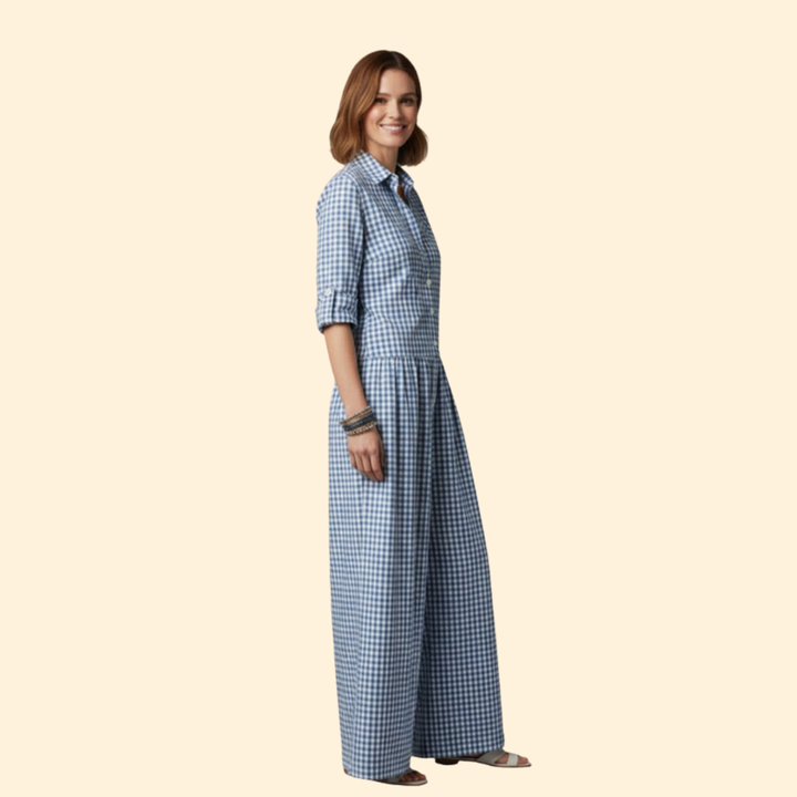 Women's Gingham Button-Up Jumpsuit