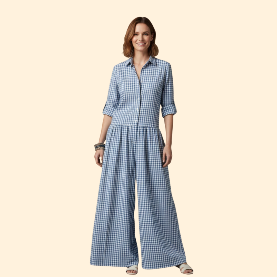 Women's Gingham Button-Up Jumpsuit